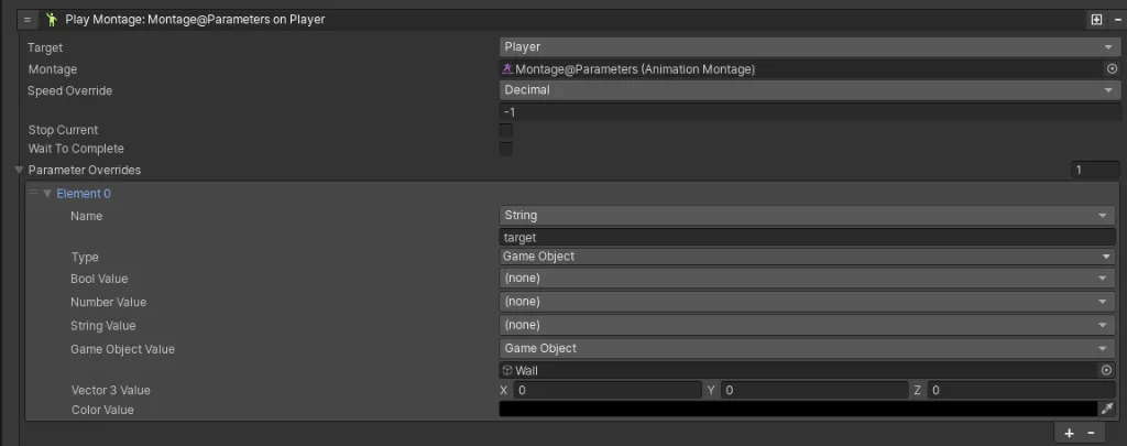 Play Montage Action with a runtime GameObject parameter override