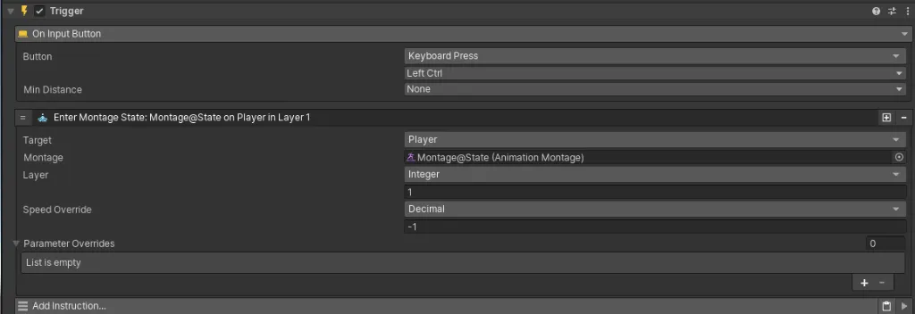 Enter Montage State Action triggered by a keyboard input